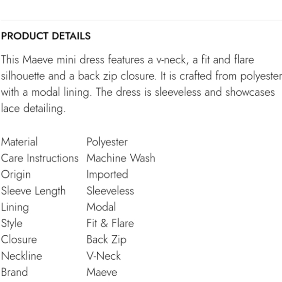 NWT Anthropologie Maeve Sleeveless V-Neck Lace Fit N Flare Mini Dress 8 - Picture 11 of 11